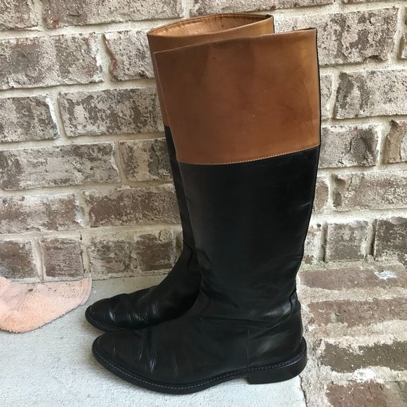 L' Autre Chose Riding Boots 38W Two Tone Tan Brown Equestrian Pull On Le… - Picture 3 of 12